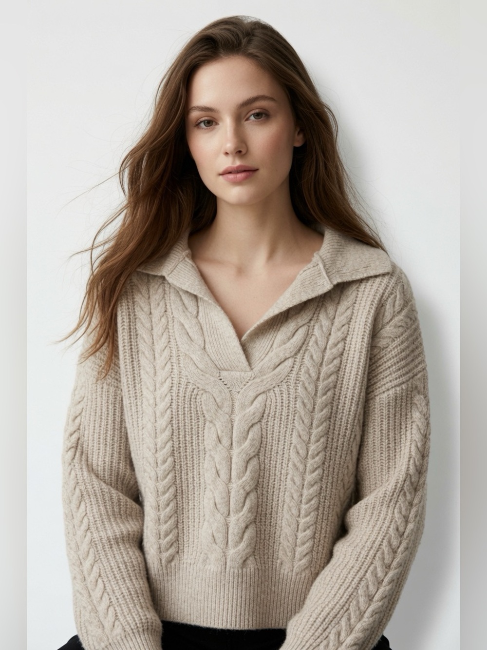 Time & True Cozy Beige Knit Sweater with Collar | Women’s size L (12/14)